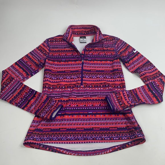 Nike Pro Half Zip Pullover Top Shirt Size Medium Pink Purple Design Compression - Picture 1 of 11